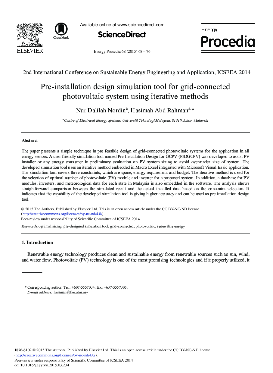 Pre-installation Design Simulation Tool for Grid-connected Photovoltaic System Using Iterative Methods 