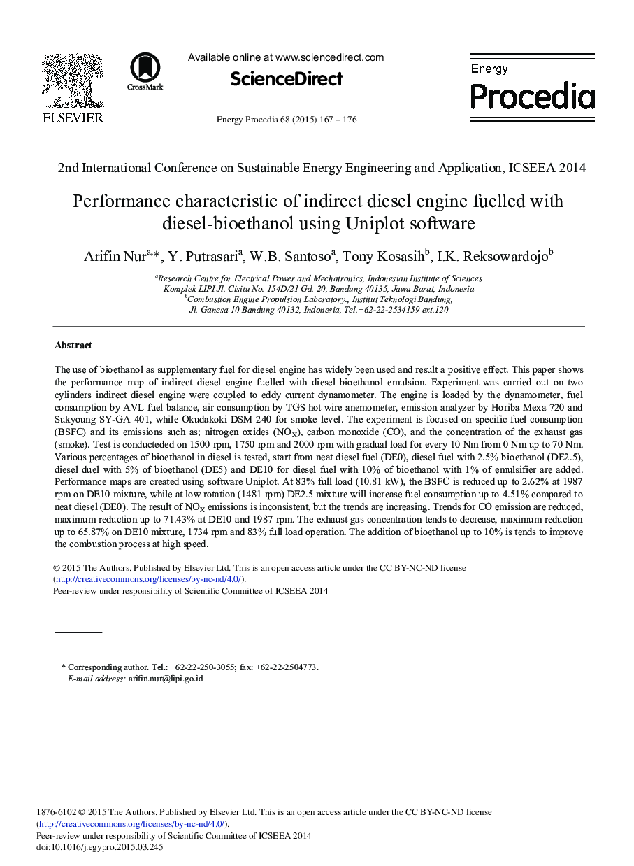 Performance Characteristic of Indirect Diesel Engine Fuelled with Diesel-bioethanol Using Uniplot Software 
