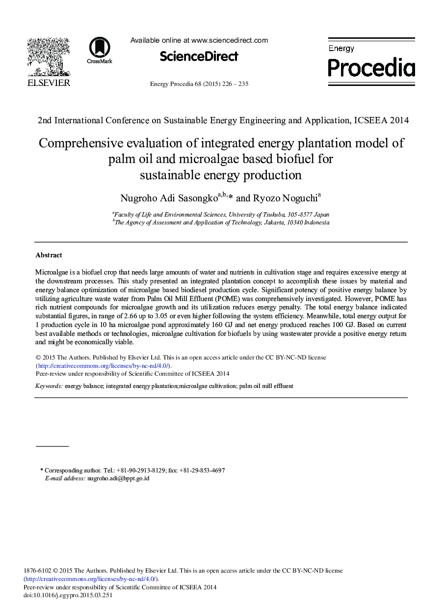 Comprehensive Evaluation of Integrated Energy Plantation Model of Palm Oil and Microalgae Based Biofuel for Sustainable Energy Production 