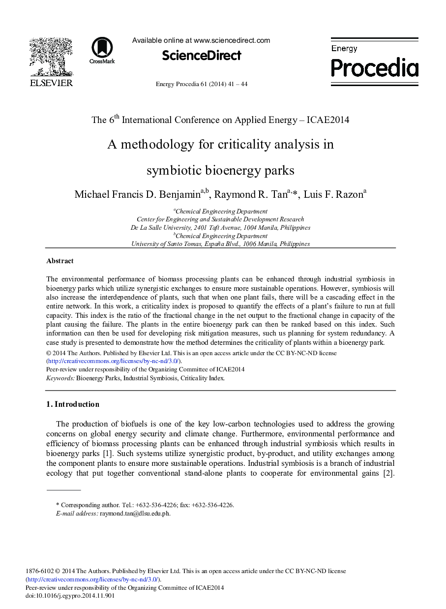 A Methodology for Criticality Analysis in Symbiotic Bioenergy Parks 