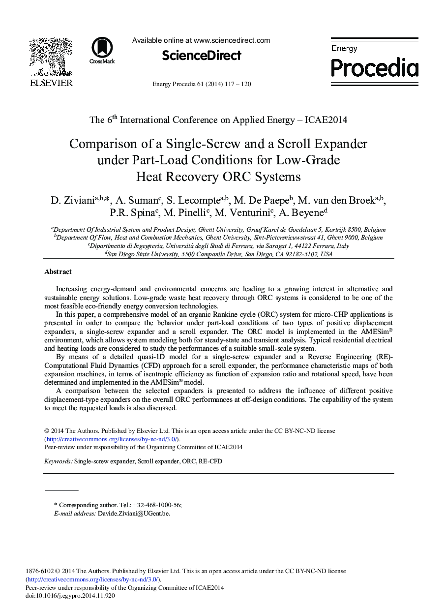 Comparison of a Single-screw and a Scroll Expander under Part-load Conditions for Low-grade Heat Recovery ORC Systems 