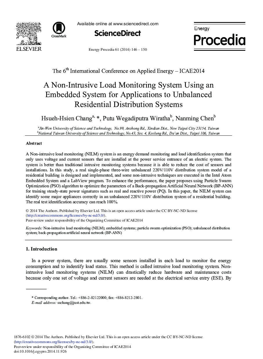 A Non-intrusive Load Monitoring System Using an Embedded System for Applications to Unbalanced Residential Distribution Systems 