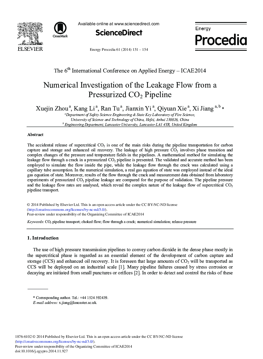 Numerical Investigation of the Leakage Flow from a Pressurized CO2 Pipeline 