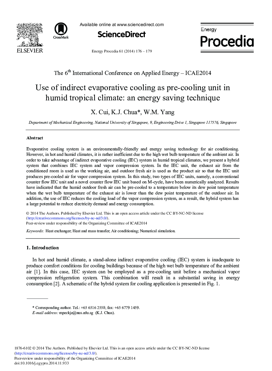 Use of Indirect Evaporative Cooling as Pre-cooling Unit in Humid Tropical Climate: An Energy Saving Technique 