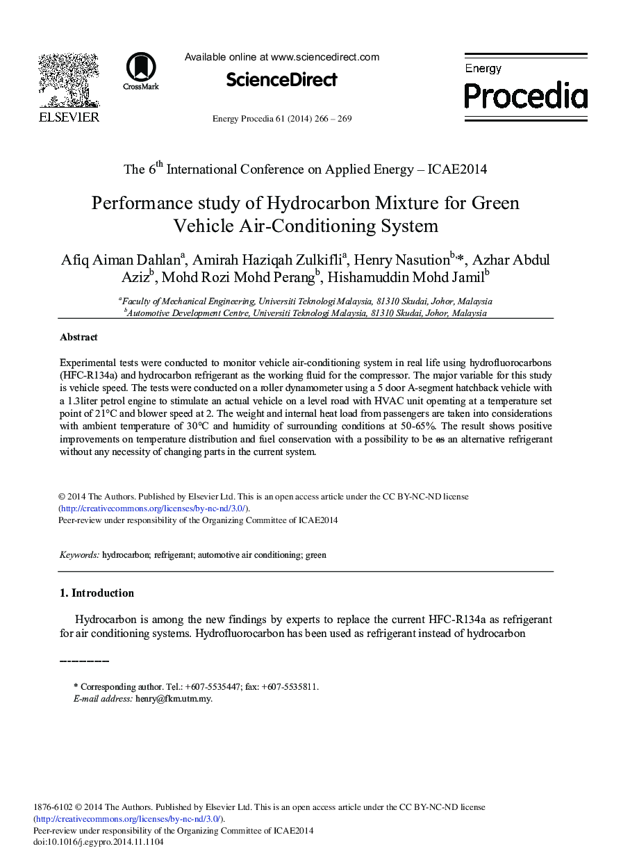 Performance Study of Hydrocarbon Mixture for Green Vehicle Air-conditioning System 