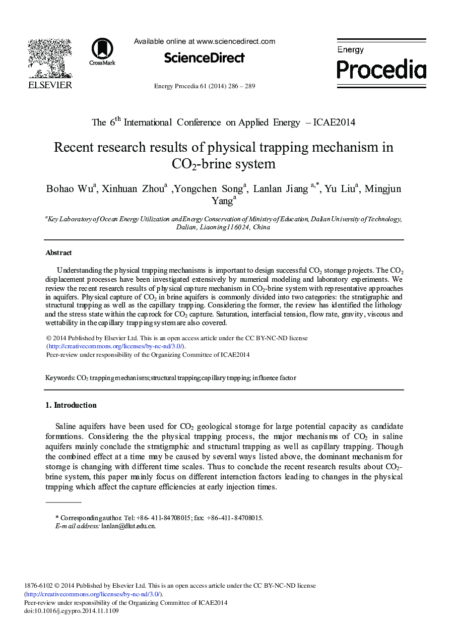 Recent Research Results of Physical Trapping Mechanism in CO2-brine System 