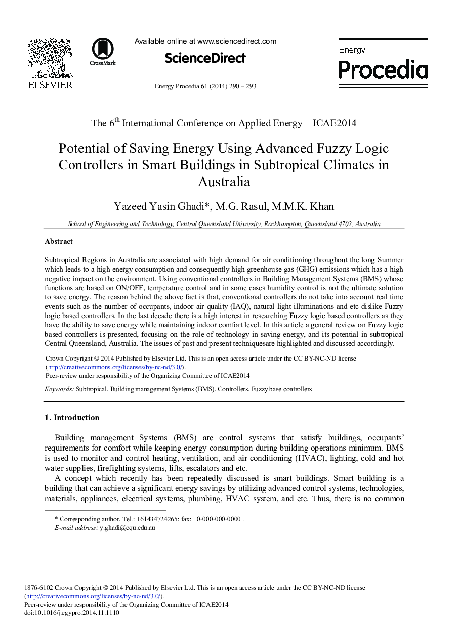 Potential of Saving Energy Using Advanced Fuzzy Logic Controllers in Smart Buildings in Subtropical Climates in Australia 