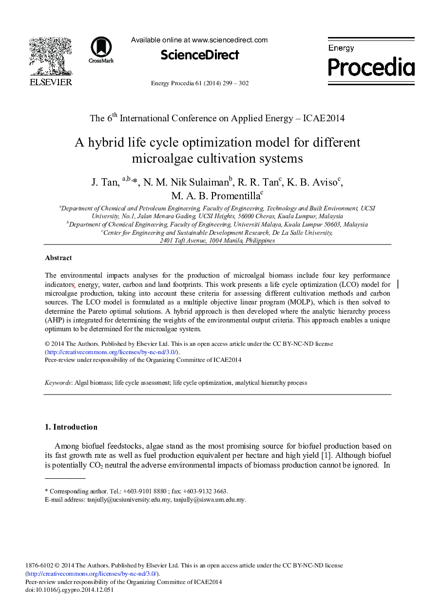 A Hybrid Life Cycle Optimization Model for Different Microalgae Cultivation Systems 