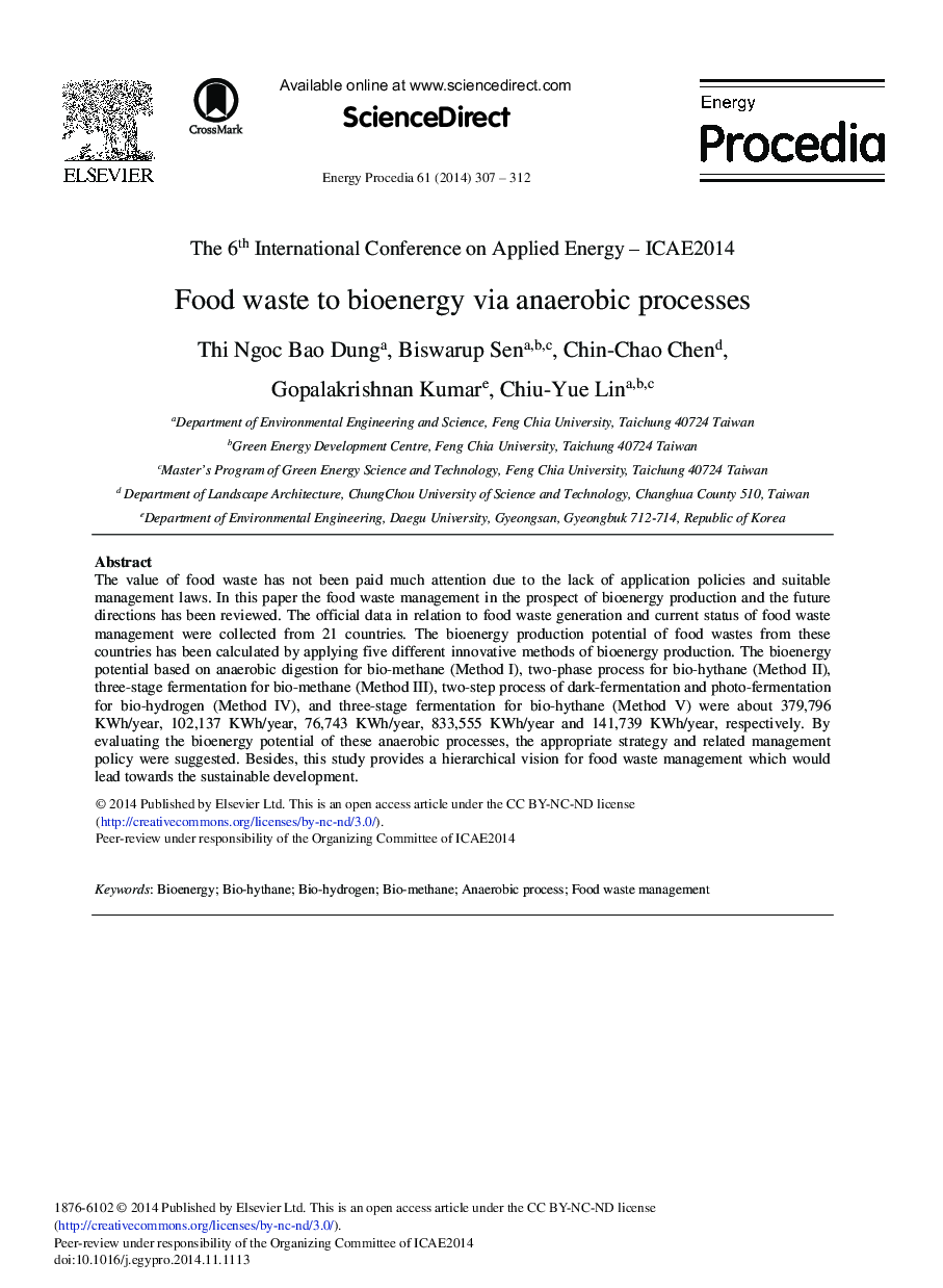 Food Waste to Bioenergy via Anaerobic Processes 