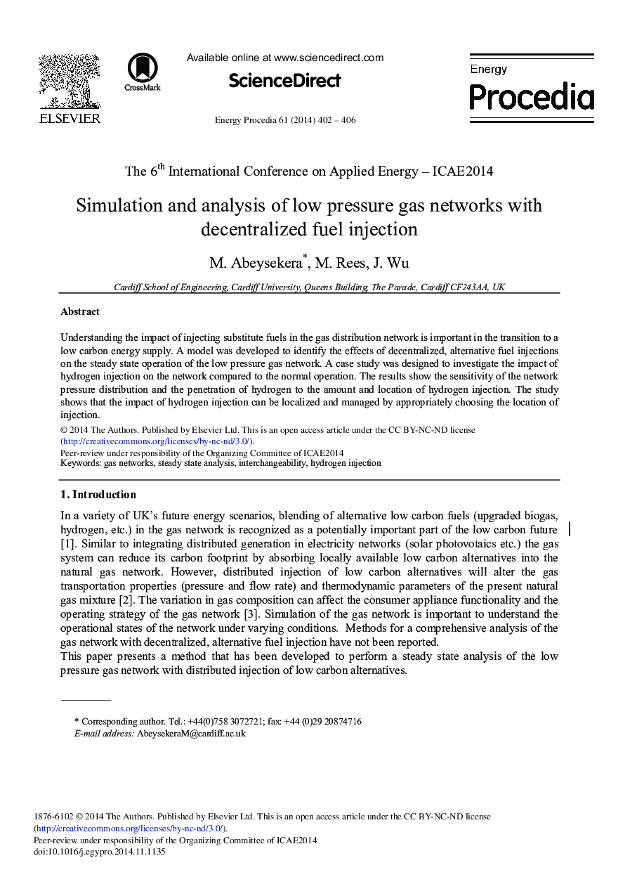 Simulation and Analysis of Low Pressure Gas Networks with Decentralized Fuel Injection 