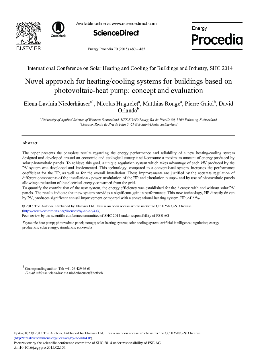 Novel Approach for Heating/Cooling Systems for Buildings Based on Photovoltaic-heat Pump: Concept and Evaluation 
