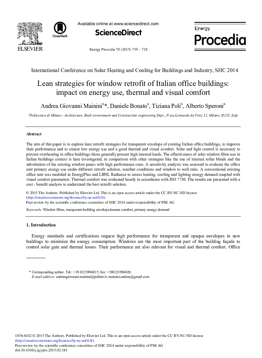 Lean Strategies for Window Retrofit of Italian Office Buildings: Impact on Energy Use, Thermal and Visual Comfort 