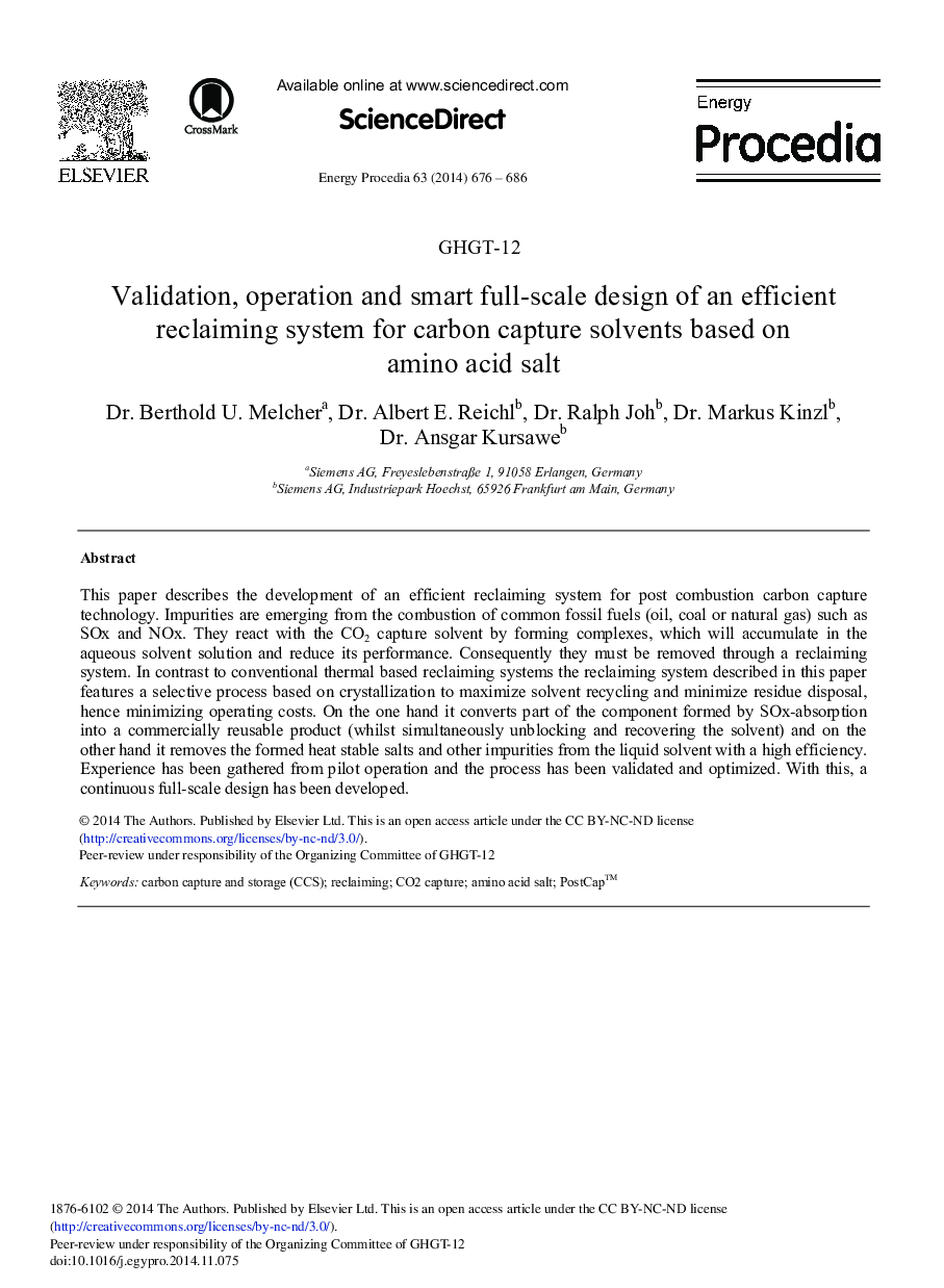 Validation, Operation and Smart Full-scale Design of an Efficient Reclaiming System for Carbon Capture Solvents Based on Amino Acid Salt