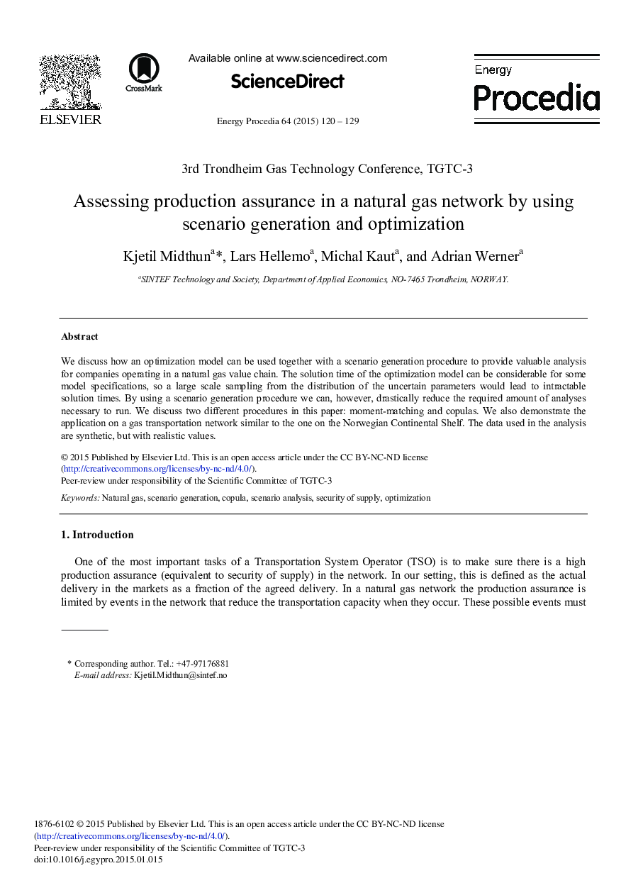 Assessing Production Assurance in a Natural Gas Network by Using Scenario Generation and Optimization 