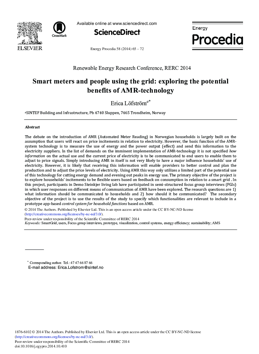 Smart Meters and People Using the Grid: Exploring the Potential Benefits of AMR-Technology 