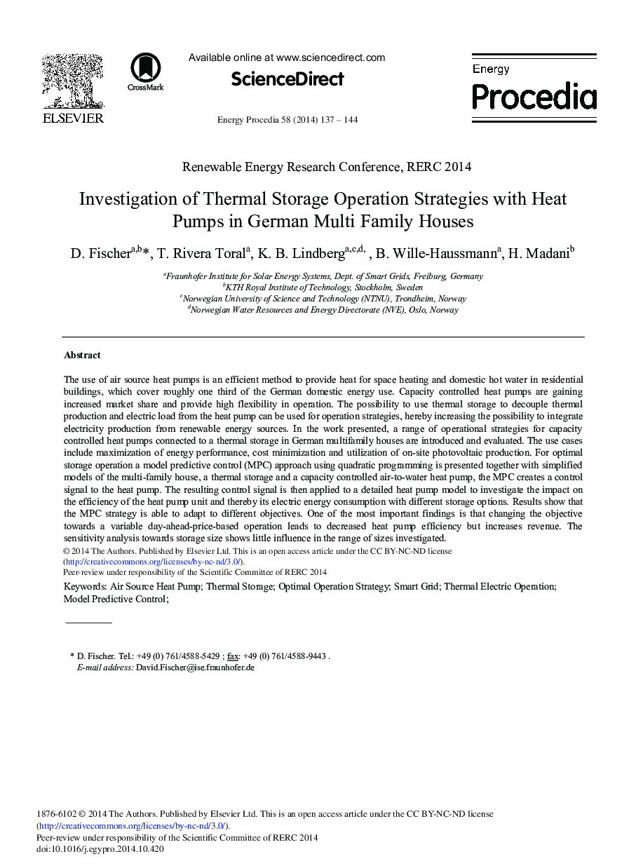 Investigation of Thermal Storage Operation Strategies with Heat Pumps in German Multi Family Houses 