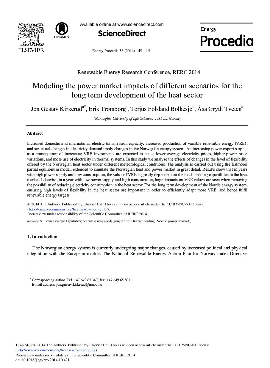Modeling the Power Market Impacts of Different Scenarios for the Long Term Development of the Heat Sector 