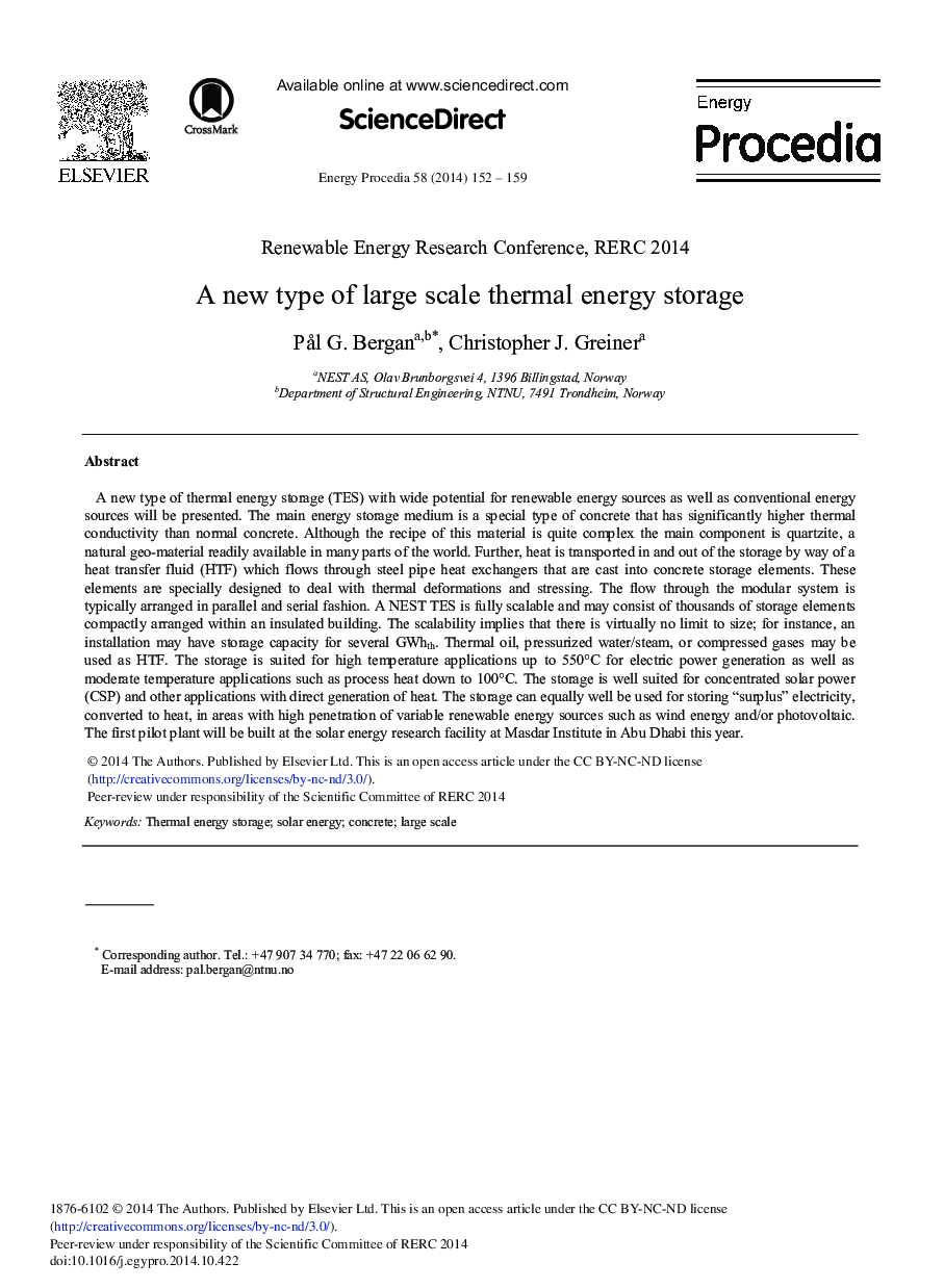 A New Type of Large Scale Thermal Energy Storage 