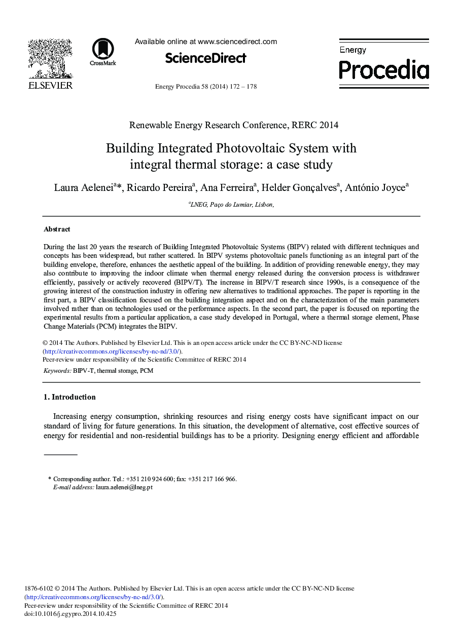 Building Integrated Photovoltaic System with Integral Thermal Storage: A Case Study 