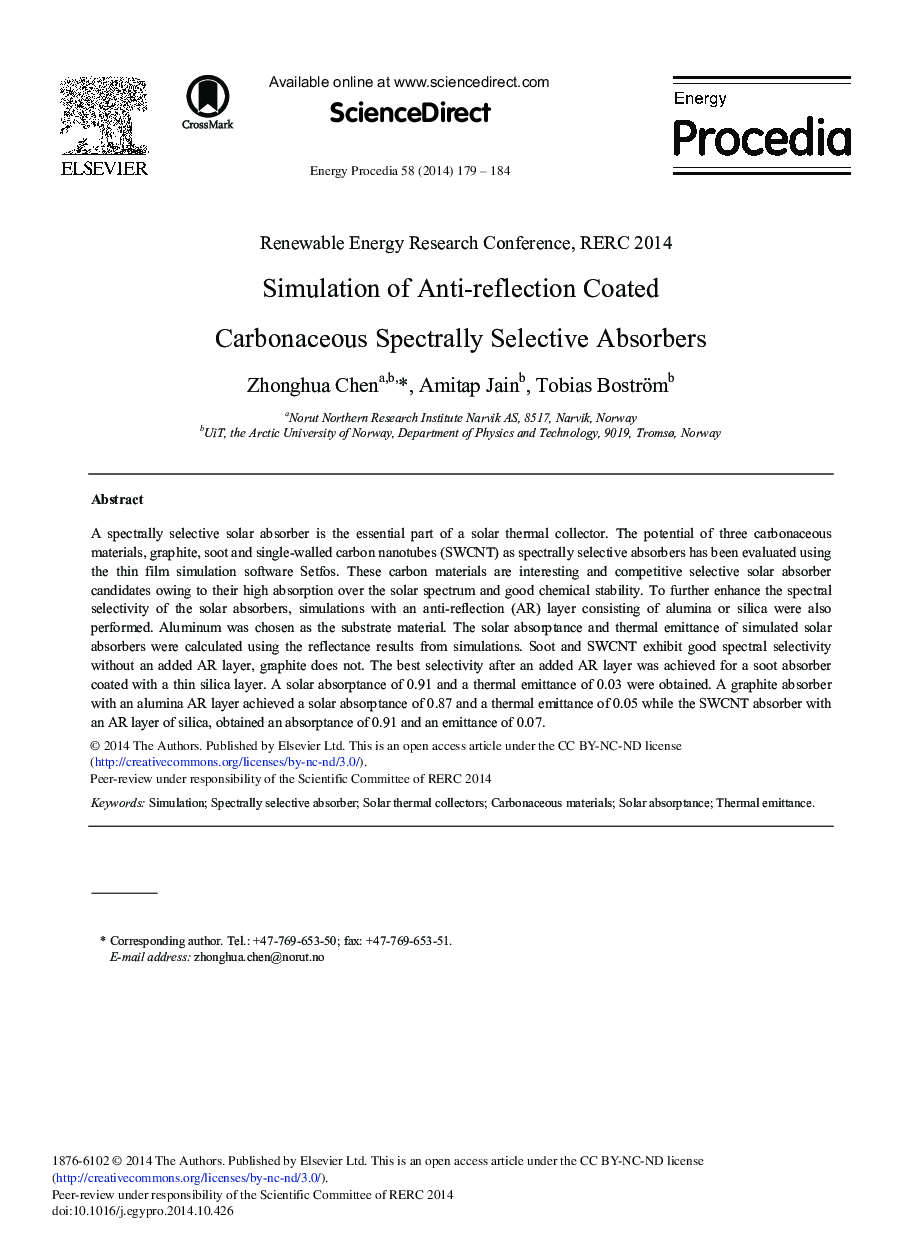 Simulation of Anti-reflection Coated Carbonaceous Spectrally Selective Absorbers 