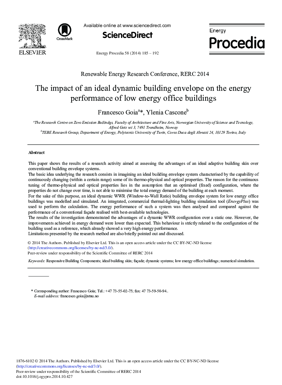 The Impact of an Ideal Dynamic Building Envelope on the Energy Performance of Low Energy Office Buildings 
