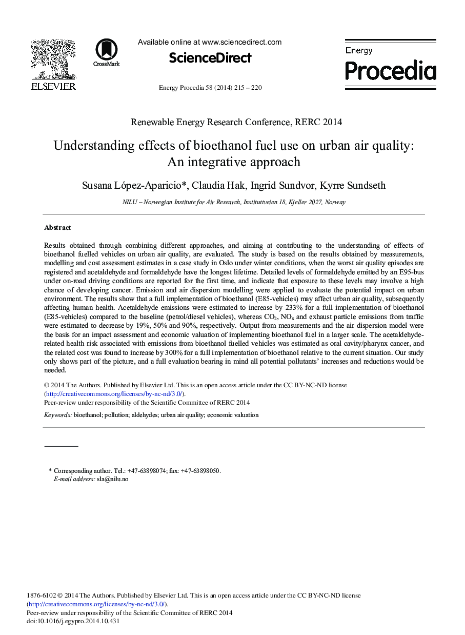 Understanding Effects of Bioethanol Fuel Use on Urban Air Quality: An Integrative Approach 