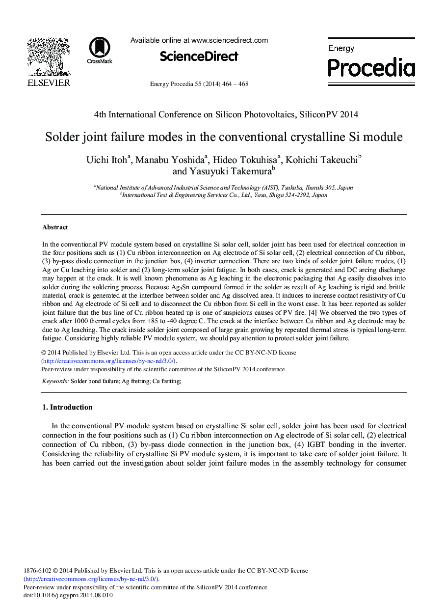 Solder Joint Failure Modes in the Conventional Crystalline Si Module 