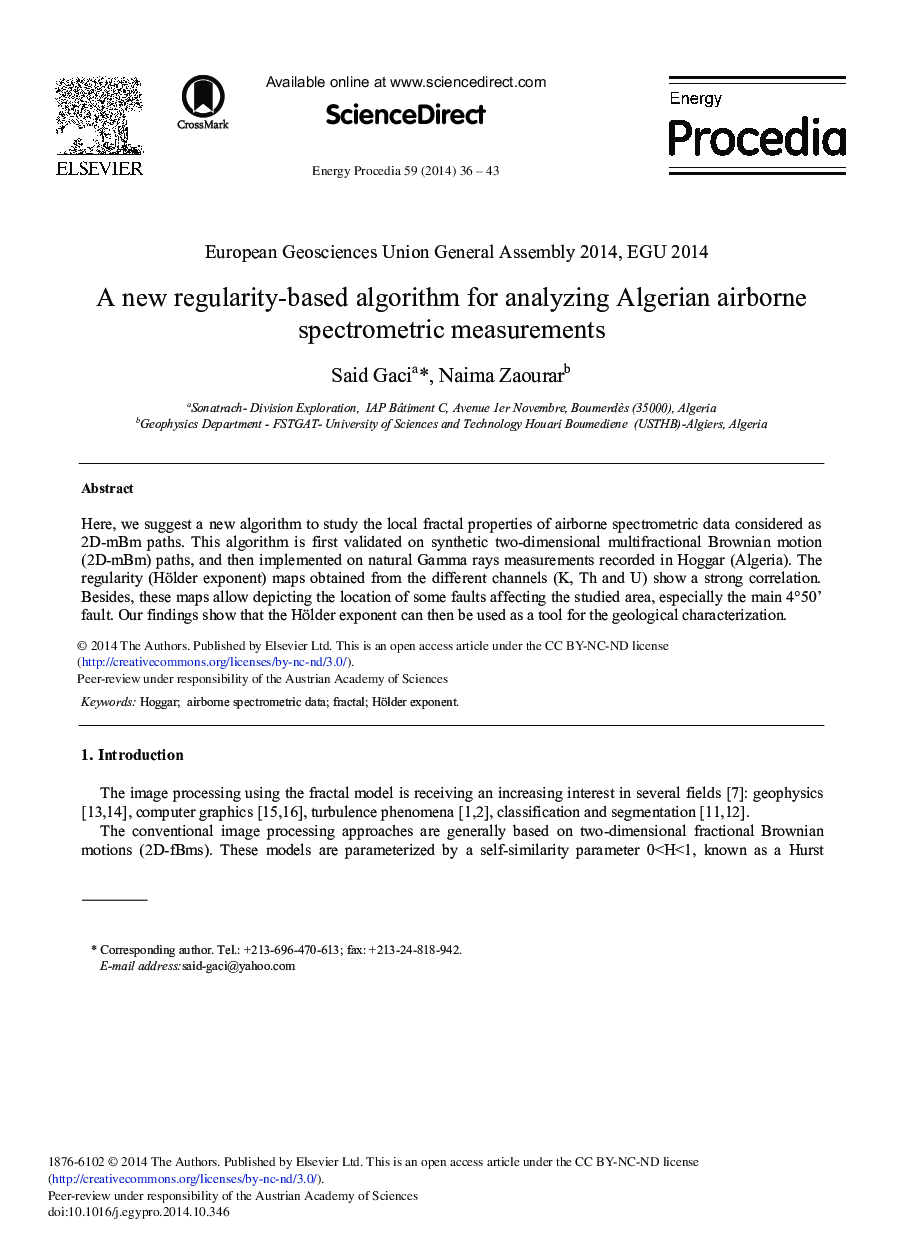 A New Regularity-based Algorithm for Analyzing Algerian Airborne Spectrometric Measurements 