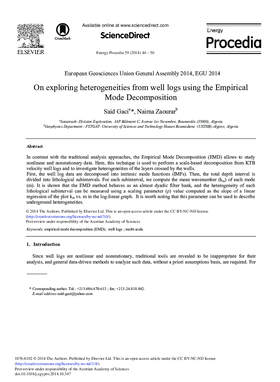 On Exploring Heterogeneities from Well Logs Using the Empirical Mode Decomposition 