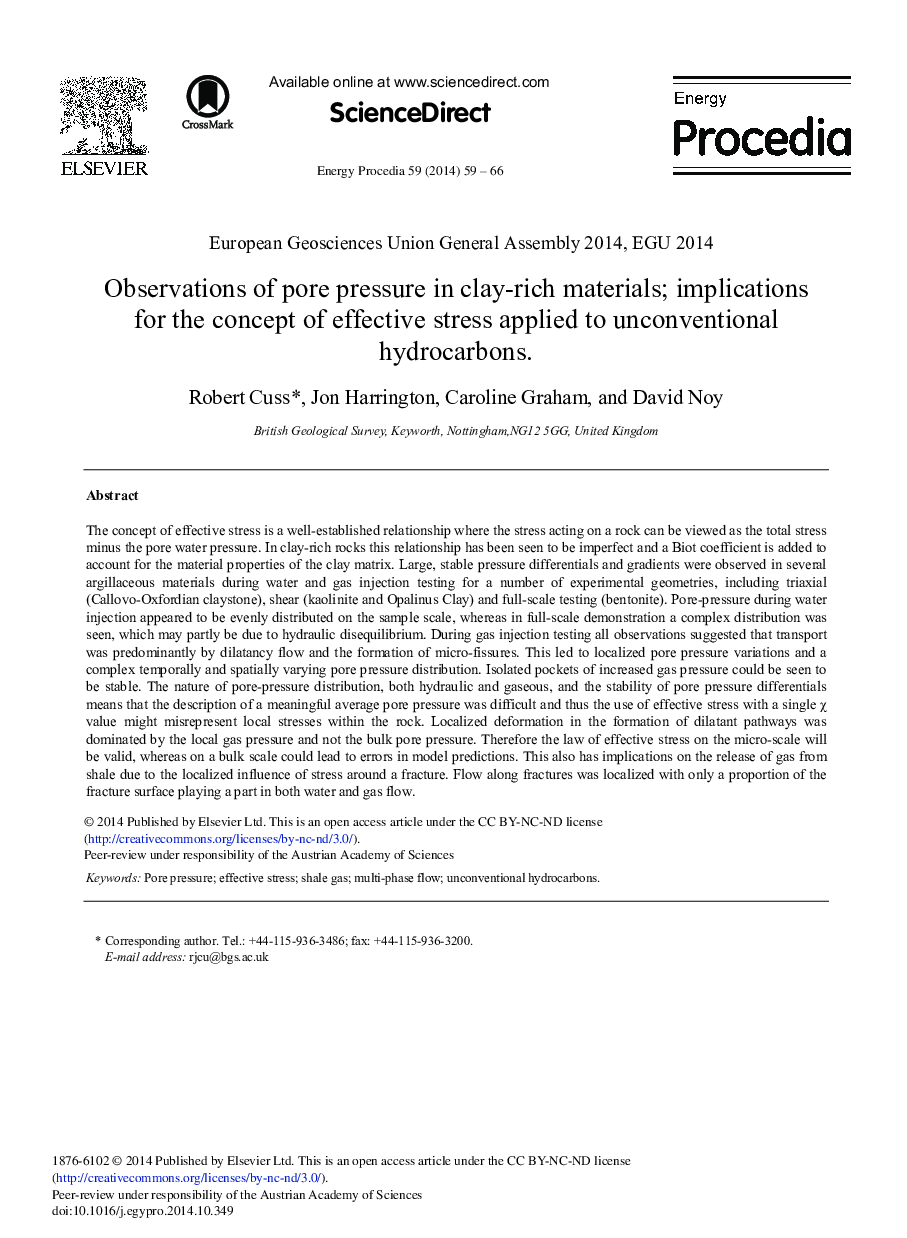 Observations of Pore Pressure in Clay-rich Materials; Implications for the Concept of Effective Stress Applied to Unconventional Hydrocarbons 