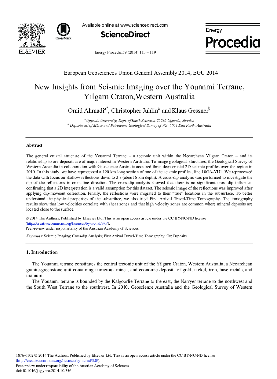 New Insights from Seismic Imaging Over the Youanmi Terrane, Yilgarn Craton,Western Australia 