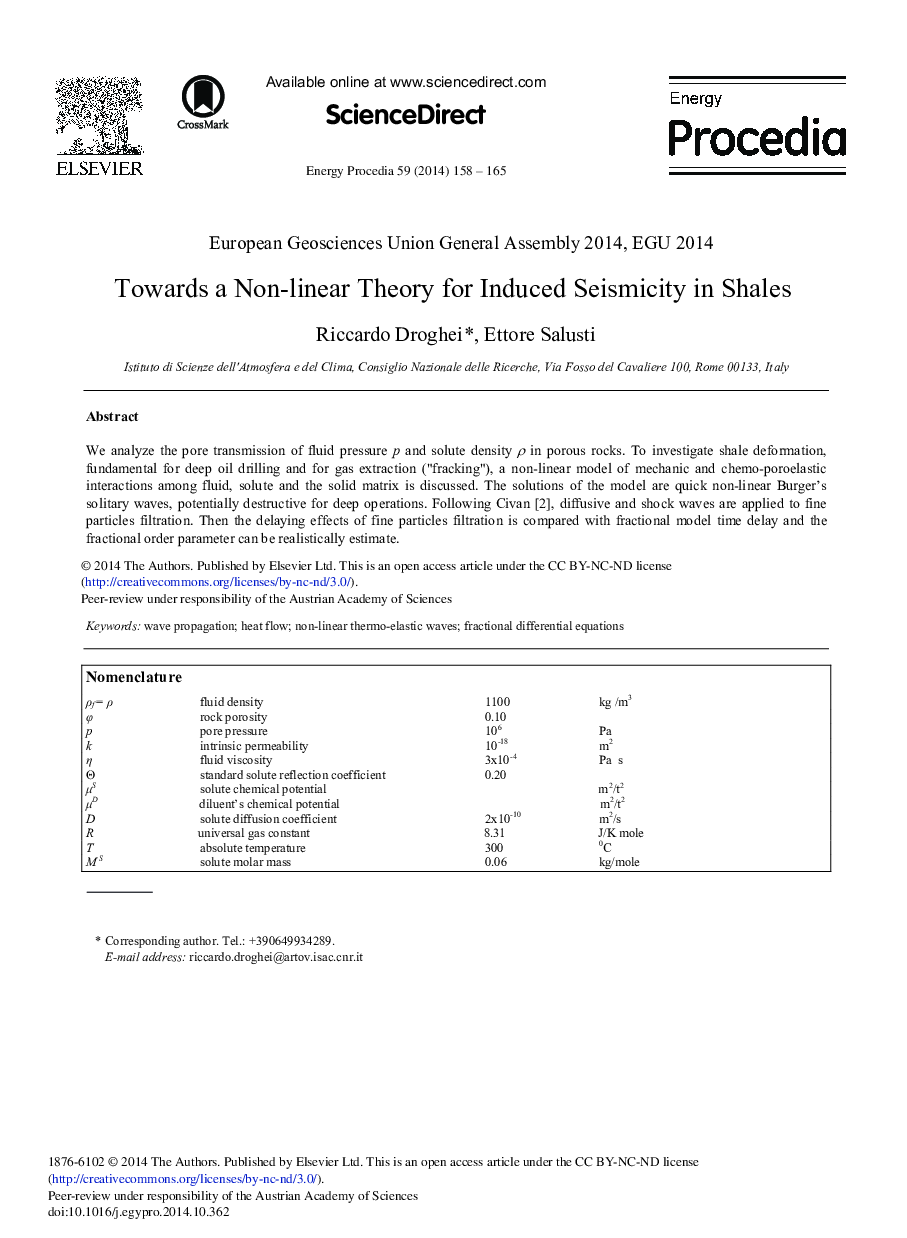Towards a Non-linear Theory for Induced Seismicity in Shales 