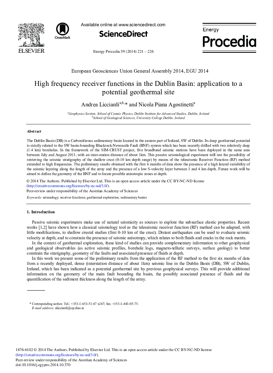 High Frequency Receiver Functions in the Dublin Basin: Application to a Potential Geothermal Site 