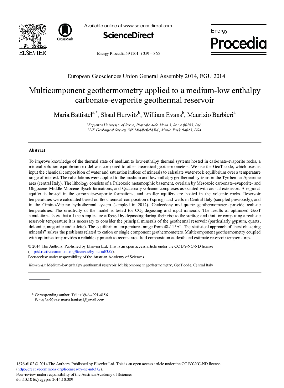 Multicomponent Geothermometry Applied to a Medium-low Enthalpy Carbonate-evaporite Geothermal Reservoir 