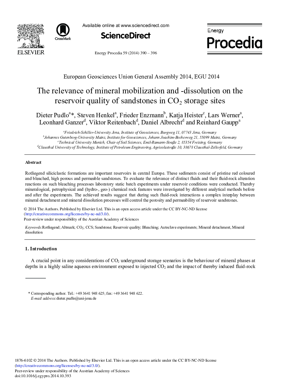 The Relevance of Mineral Mobilization and -Dissolution on the Reservoir Quality of Sandstones in CO2 Storage Sites 