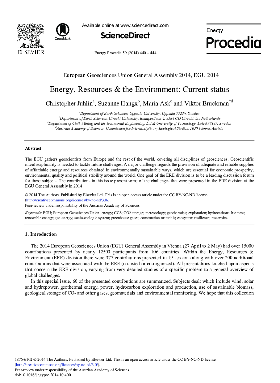 Energy, Resources & the Environment: Current Status 