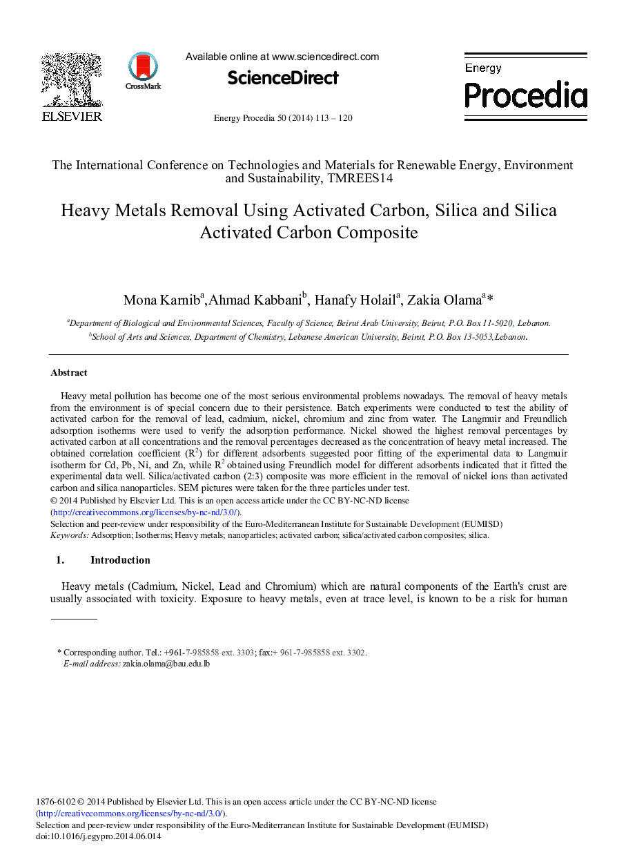 Heavy Metals Removal Using Activated Carbon, Silica and Silica Activated Carbon Composite 