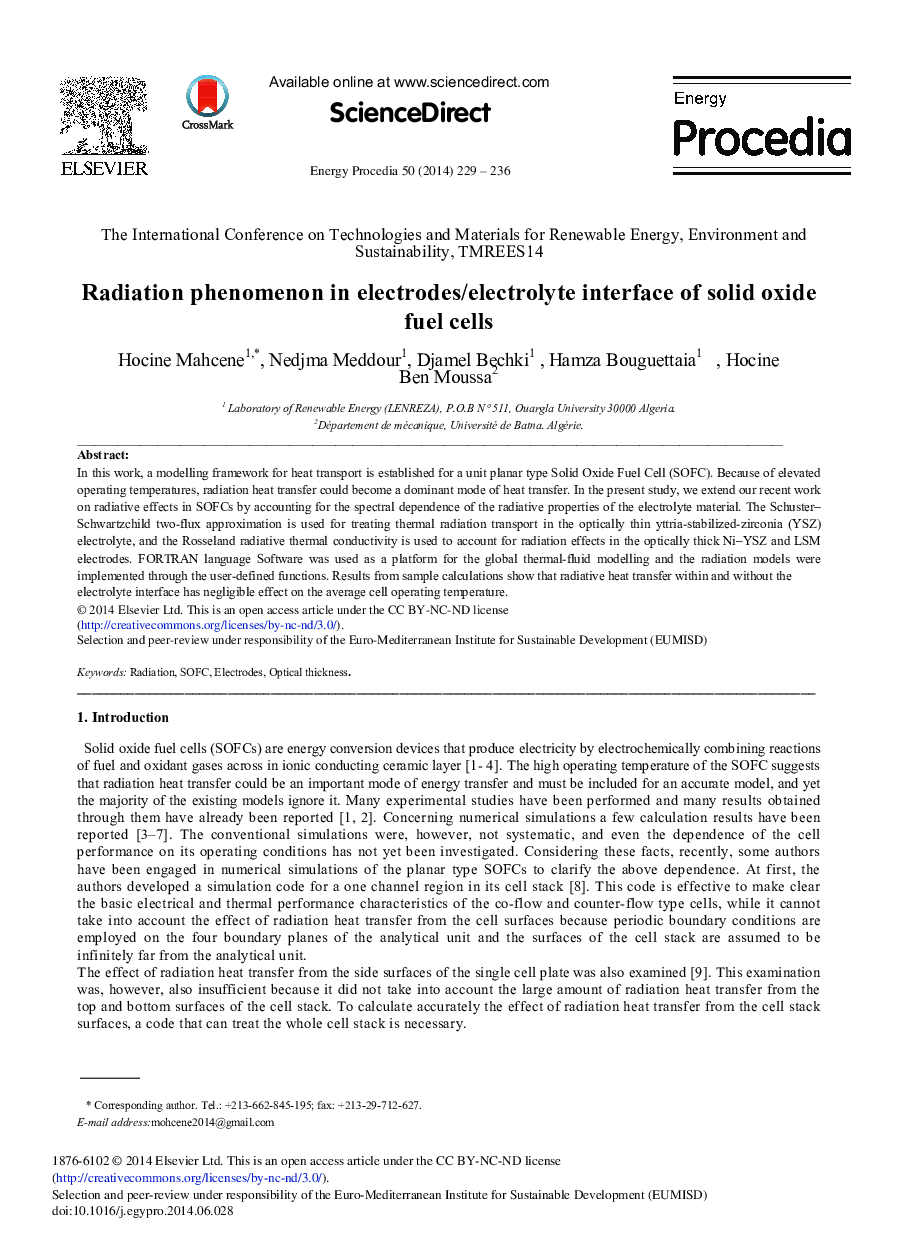 Radiation Phenomenon in Electrodes/Electrolyte Interface of Solid Oxide Fuel Cells 