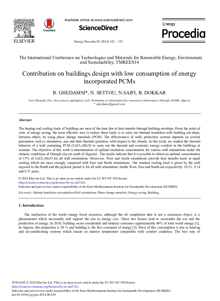 Contribution on Buildings Design with Low Consumption of Energy Incorporated PCMs 