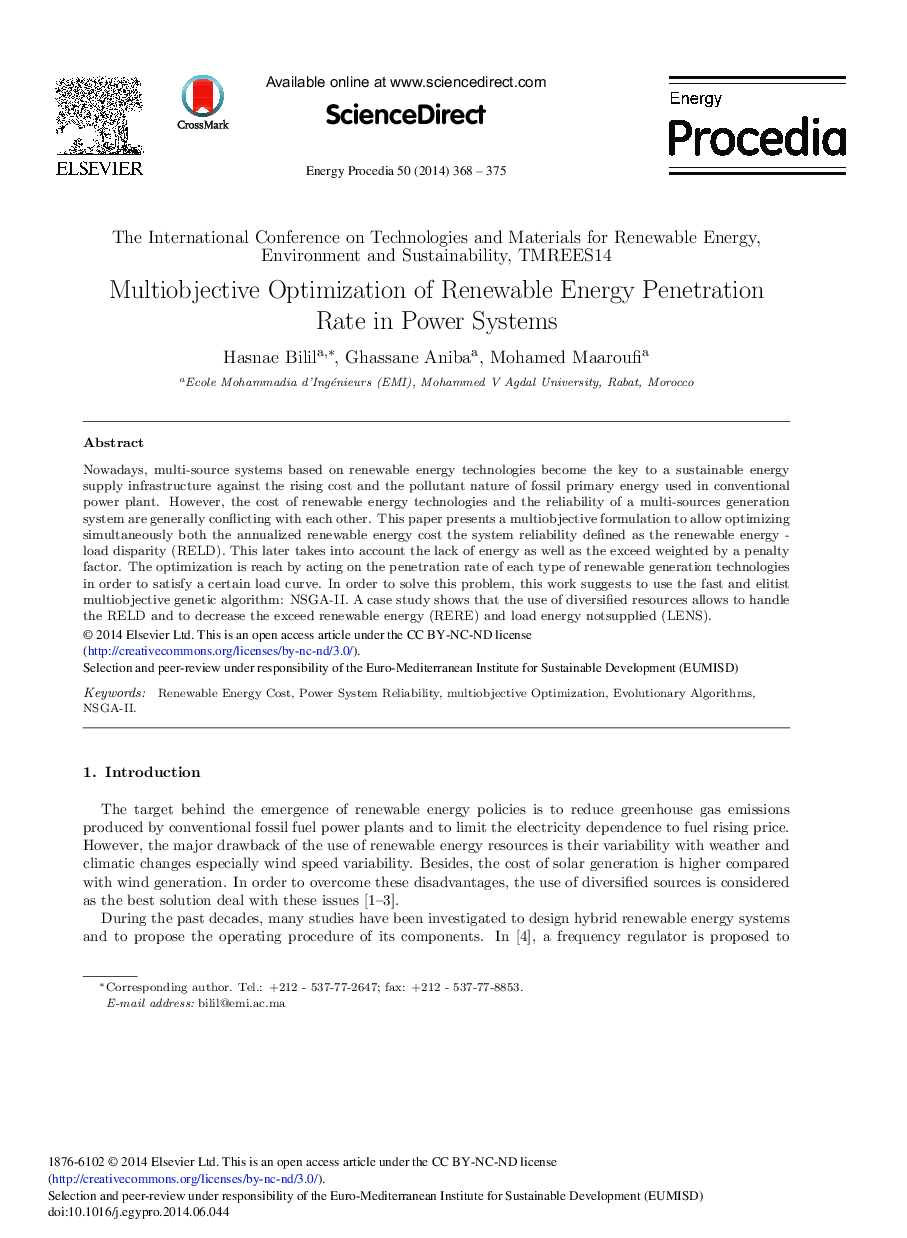 Multiobjective Optimization of Renewable Energy Penetration Rate in Power Systems 