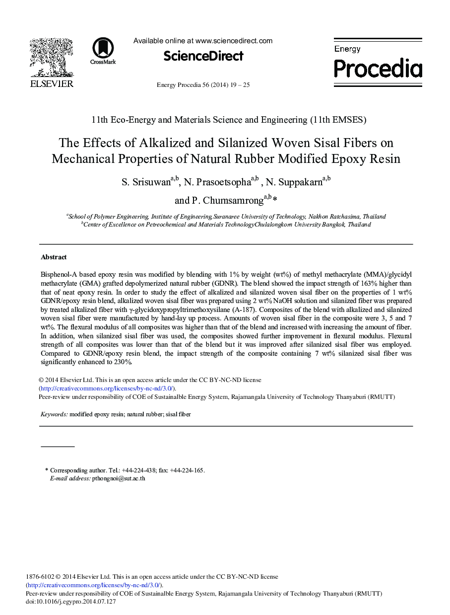 The Effects of Alkalized and Silanized Woven Sisal Fibers on Mechanical Properties of Natural Rubber Modified Epoxy Resin 