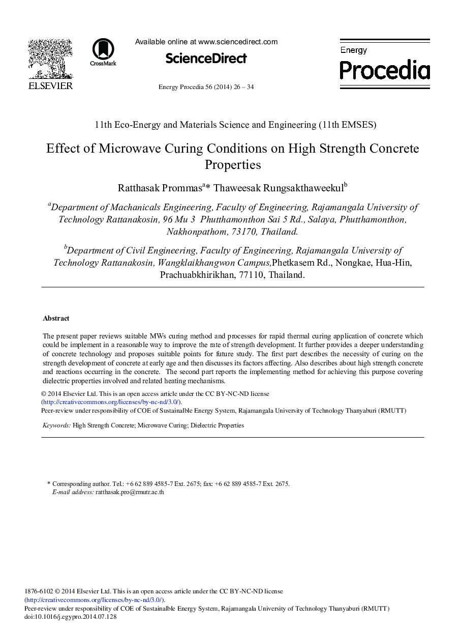 Effect of Microwave Curing Conditions on High Strength Concrete Properties 