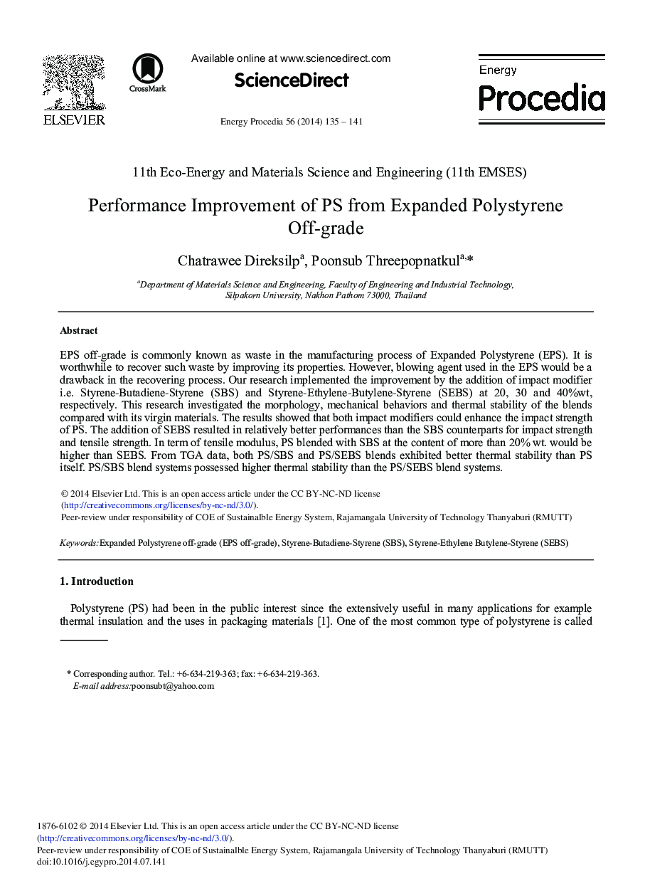 Performance Improvement of PS from Expanded Polystyrene Off-grade 