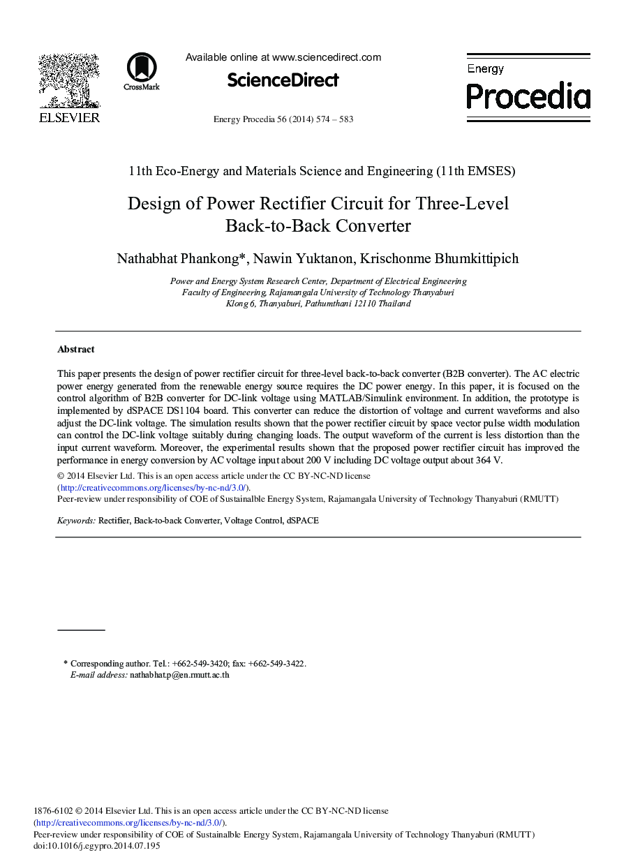 Design of Power Rectifier Circuit for Three-level Back-to-Back Converter 