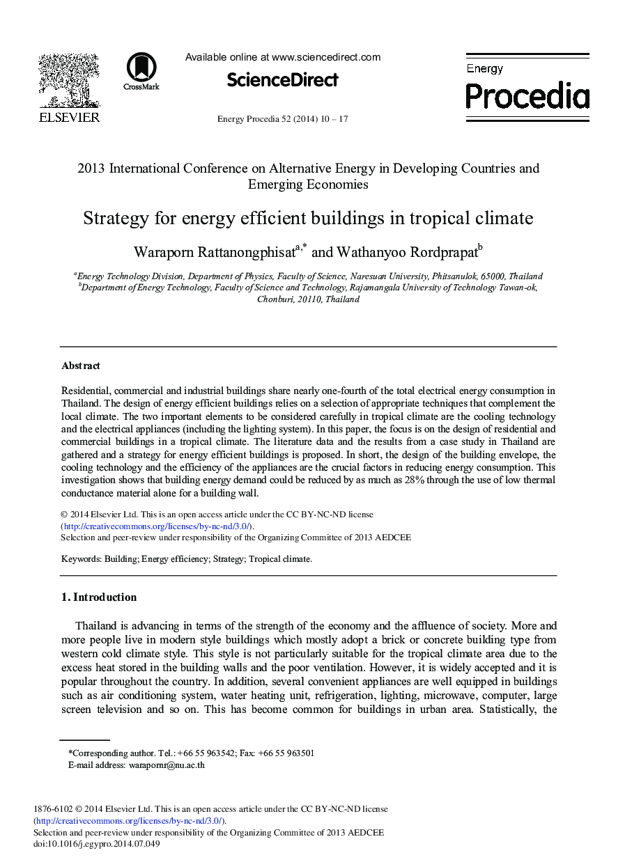 Strategy for Energy Efficient Buildings in Tropical Climate 