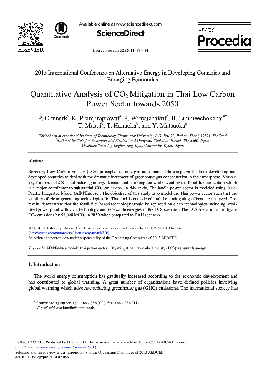 Quantitative Analysis of CO2 Mitigation in Thai Low Carbon Power Sector towards 2050 