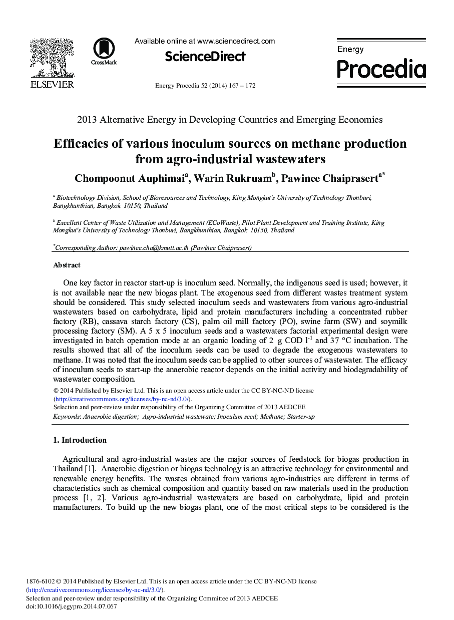 Efficacies of Various Inoculum Sources on Methane Production from Agro-industrial Wastewaters 