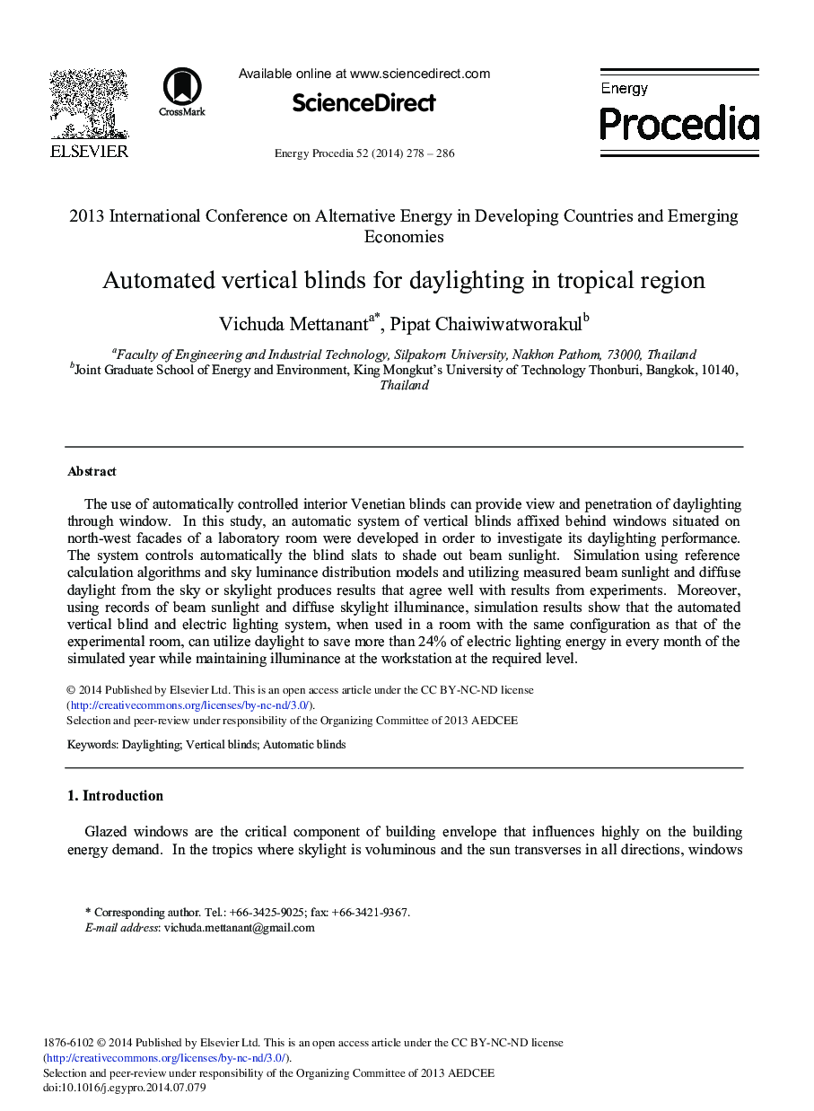 Automated Vertical Blinds for Daylighting in Tropical Region 