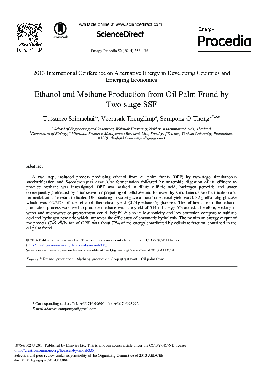 Ethanol and Methane Production from Oil Palm Frond by Two Stage SSF 