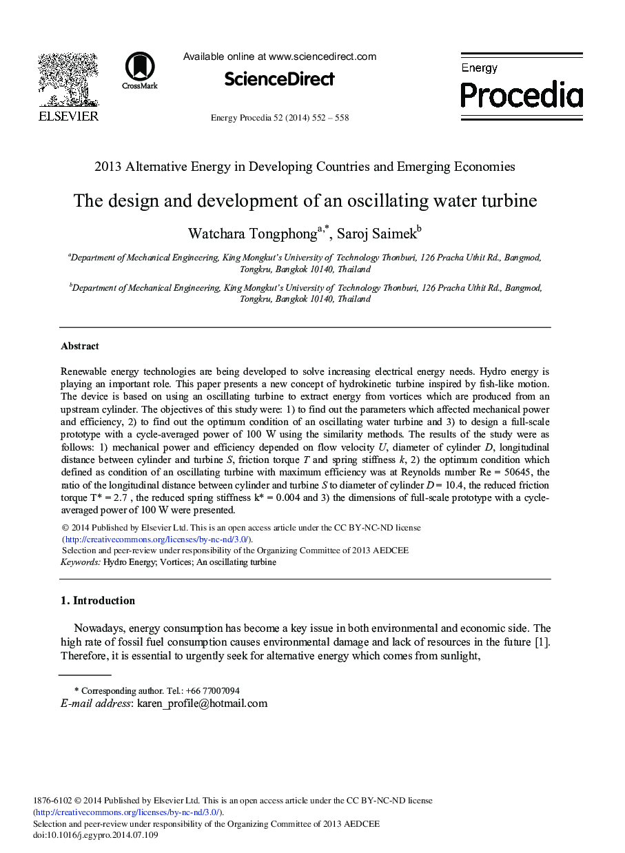 The Design and Development of an Oscillating Water Turbine 